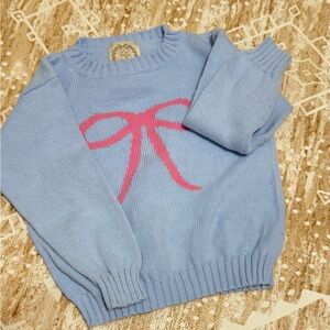The Beaufort Bonnet Company Blue Sweater with Pink Bow